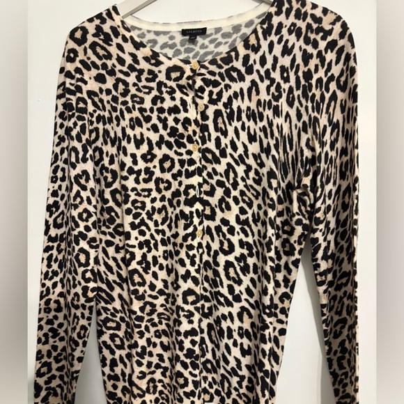 Talbots Tops - Talbots Black and Cream Animal Print Cardigan